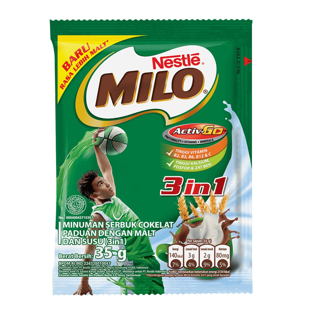 

Nestle Milo 3 in 1 Activ Go Susu Coklat 35gr - 1 Sachet