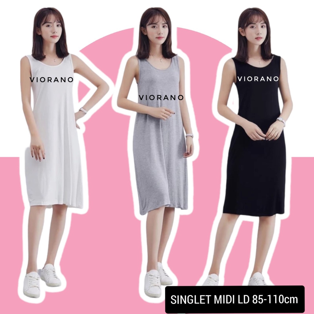 Singlet Jumbo Wanita Longdress Midi XXL Jumbo Tangtop Cewek Tali Lebar Premium Panjang Bahan Adem / Singlet Tunik Wanita Jumbo Size Super Soft Dalaman Gamis
