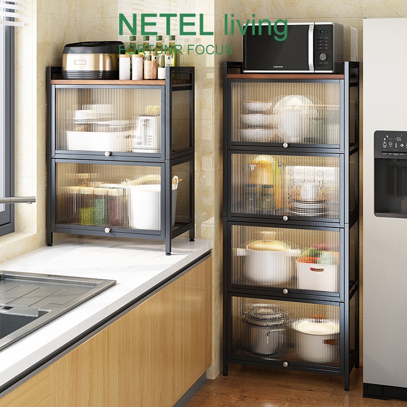 BIG SALE NETEL Rak dapur Rak Oven Microwave Lemari Piring Multi-layer Lemari Dapur berdiri di lantai