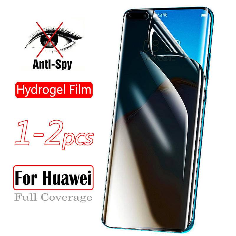 1-2pcs Film Pelindung Layar Hydrogel Anti Spy Untuk Huawei Mate 40 Pro Plus 40 40E 30 30E 20 RS Pro 20X P50 Pro Plus P20 P30 P50