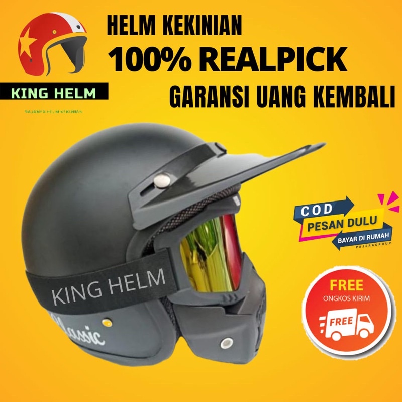 Helm Retro Bogo Classic Klasik Sni Wanita Pria Dewasa Kacamata Google Mask Keren Ukuran M L Warna Hi