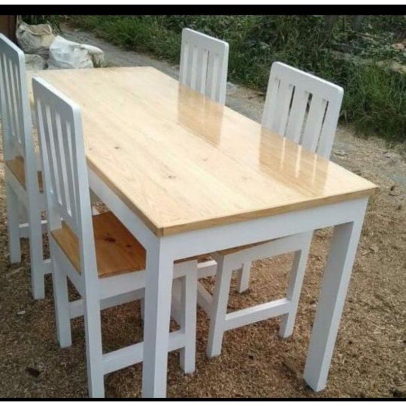 meja kursi makan jati belanda cat putih