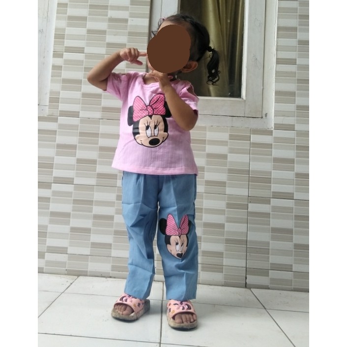 VISION ONLINE- STRIPY MINNIE PINKY/ SETELAN BAJU ANAK PEREMPUAN MURAH 1-4 TAHUN / BAJU KARAKTER ANAK