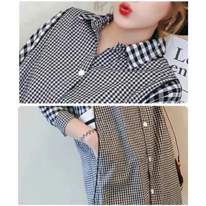 MDLV ~ 1854# Plaided Long Shirt Dress Kemeja Kotak Fashion Import