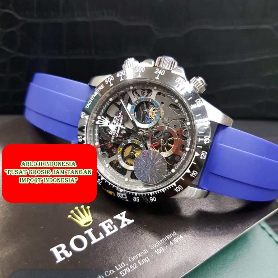 Impor Jam Tangan Pria ROLEX Daytona Montoya Silver Blue Garansi 1th