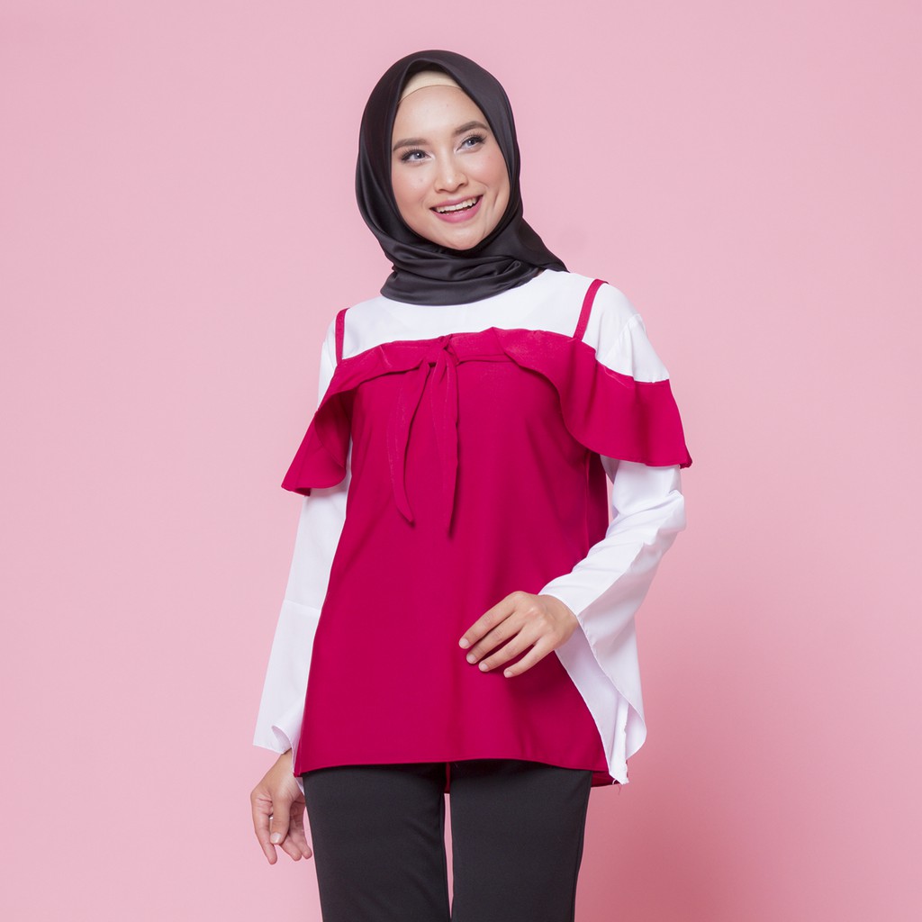 BLOUSE BAJU  ATASAN  BABY DOLL SABRINA KOMBINASI KOREA 