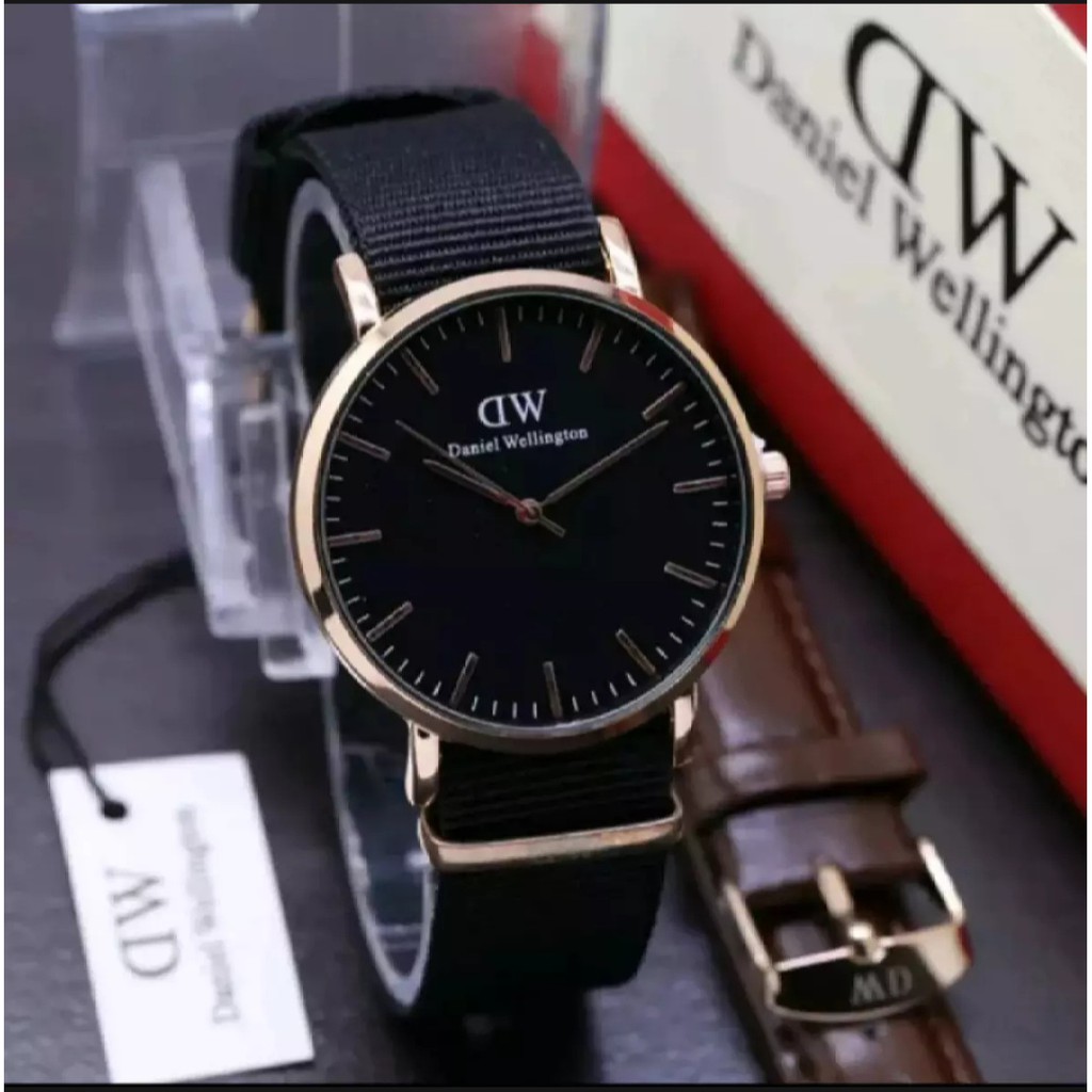 Jam Tangan DW Original Pria Casual Pria Canvas Bonus Tali Kulit FREE BOX & Baterai