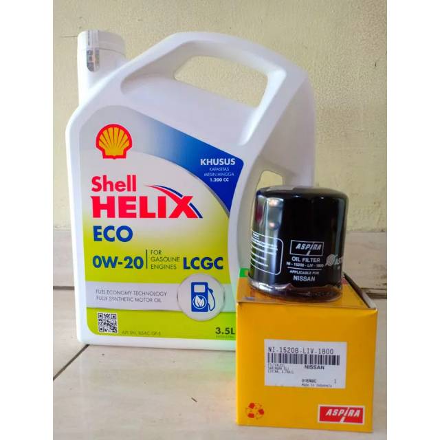 Paket Oli Shell Helix Eco 0W-20 + Filter Oli Datsun Go / Go+ Panca