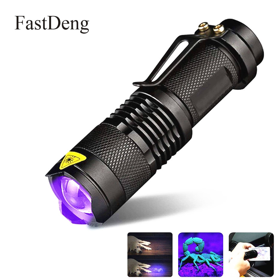 LED UV Flashlight Ultraviolet Torch With Zoom Function Mini UV Black Light Pet Urine Stains Detector