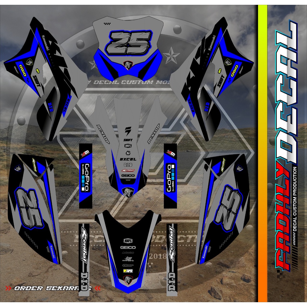 (WARNA DAN BODY MENYESUAIKAN) Decal KLX L / S / OLD biru Grey Sticker Fullbody Keren