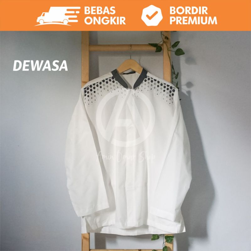 BAJU KOKO PUTIH BORDIR PREMIUM DEWASA LENGAN PANJANG