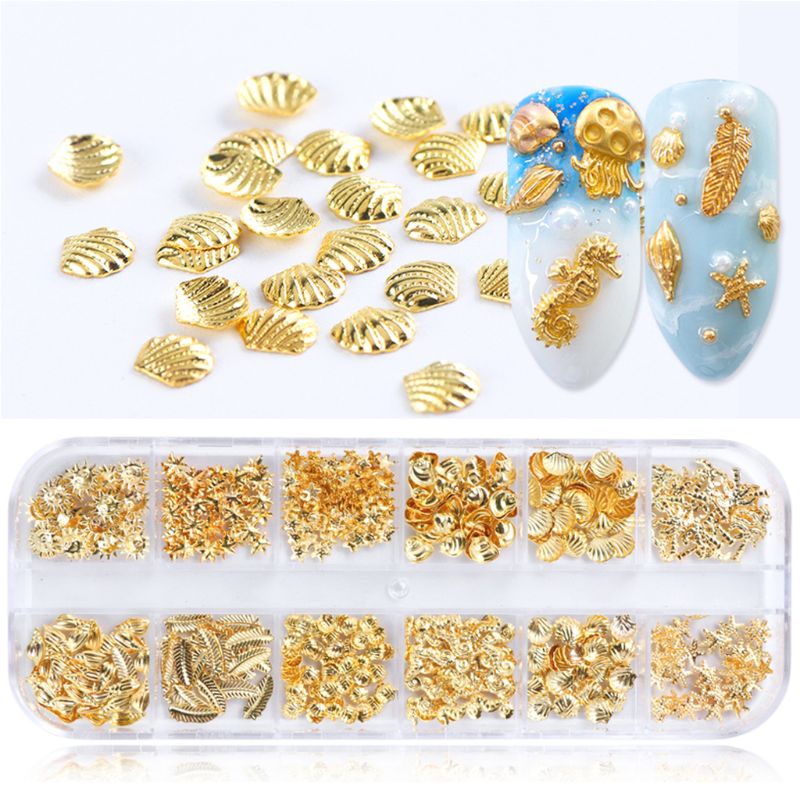 SIY  12 Grids/Box Mixed Glitter Metal Nail Art Decoration Starfish Shell Sun Coconut Tree Epoxy Resin Filling Material DIY