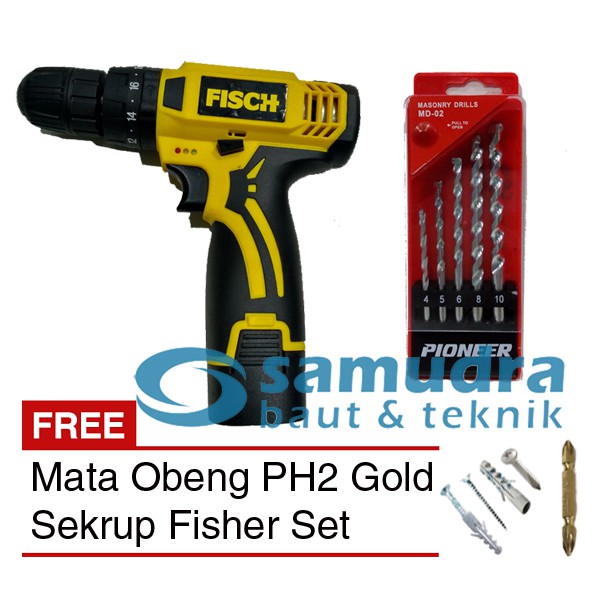 FISCH Mesin Bor Cordless & Mata Bor Beton Set PIONEER & Sekrup Fischer