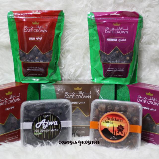 

Kurma Date Crown Lulu Khalas Kheinazi Ajwa Sukari Barari 1kg