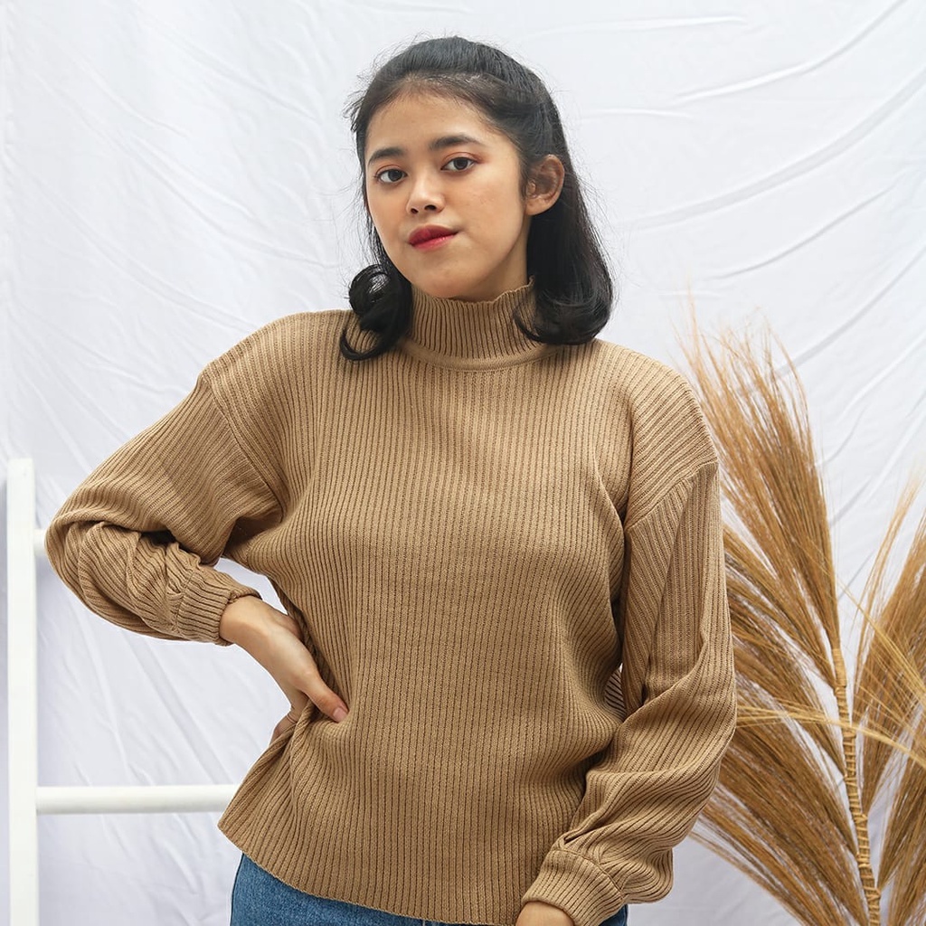 VK__ store Baju Rajut Wanita ATASAN BAYONET_TURTELNECK LENGAN BALON PREMIUM Turtleneck Rajut Oversiz