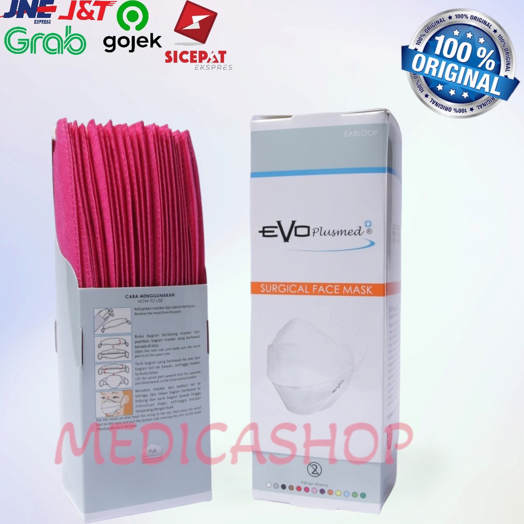 Evo Plusmed Masker 3 Ply warna Magenta 1 box (25 pcs)