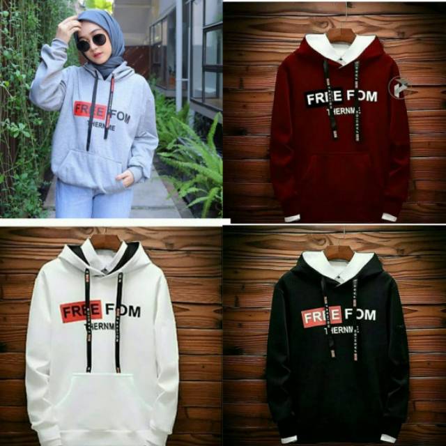 FREEFOM HOODIE COUPLE PRIA WANITA FLEECE COUPLE MAROON ABU PUTIH HITAM