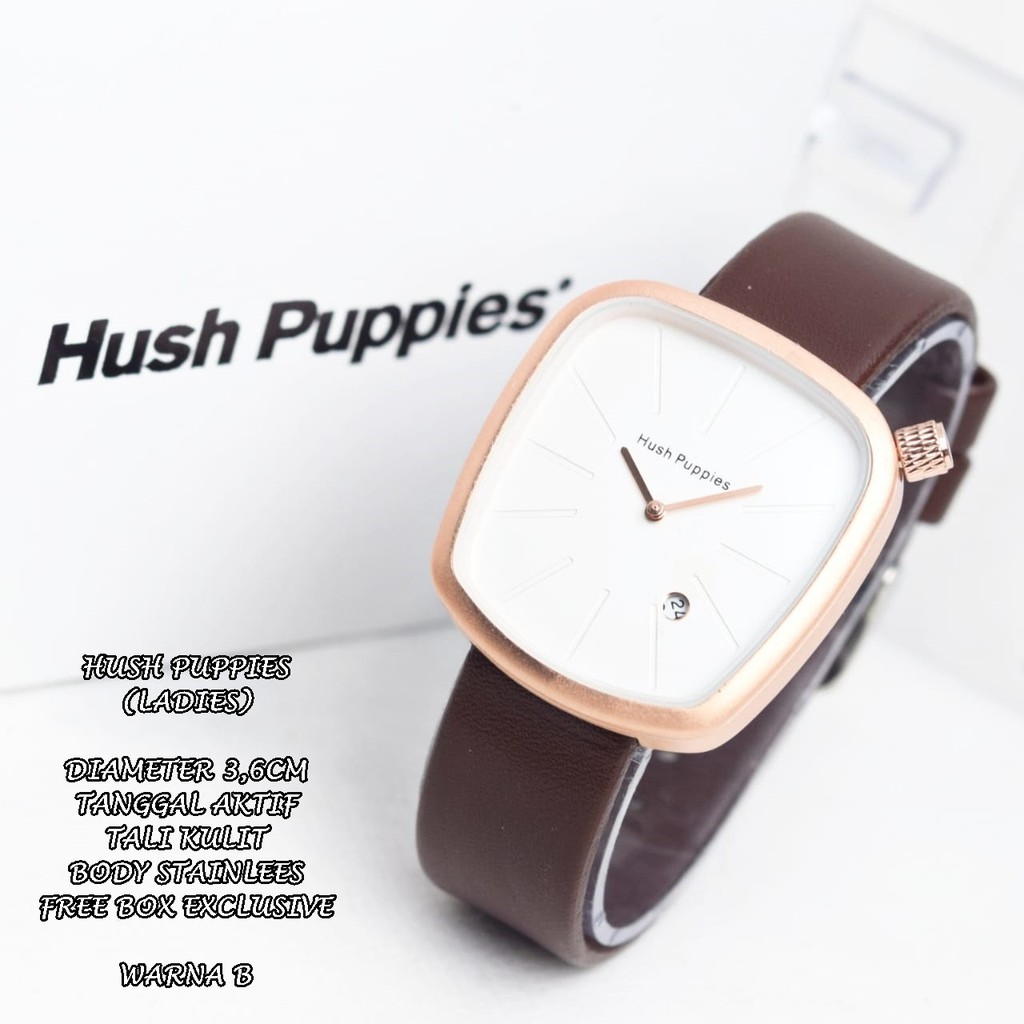 JAM TANGAN WANITA HUSH PUPPIES TALI KULIT BODY OVAL TANGGAL AKTIF