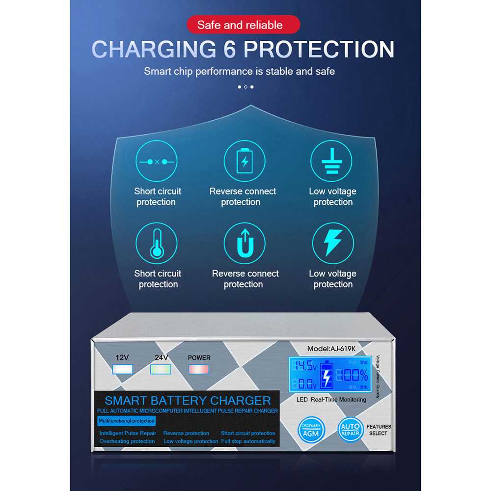 ANJING Charger Aki Mobil Lead Acid 260W 12V/24V 6-400AH - AJ-619K