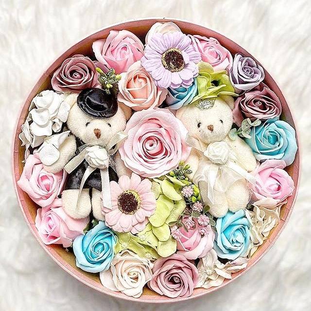 Bunga sabun box valentine bulat