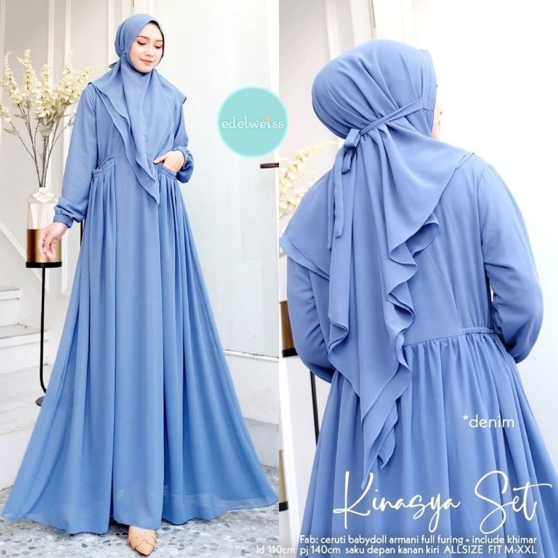kinasya set syari wanita terbaru gamis syari muslim gamis polos syari jumbo gamis wanita ootd gamis 