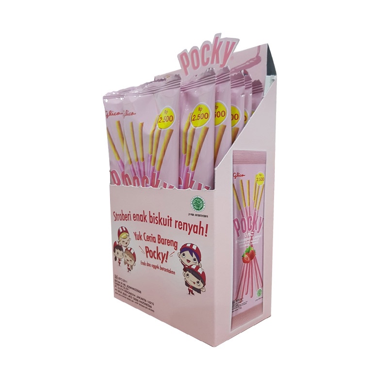 Glico Pocky SINGLE PACK STRAWBERRY / STROBERI - ( HARGA 1 DUS )