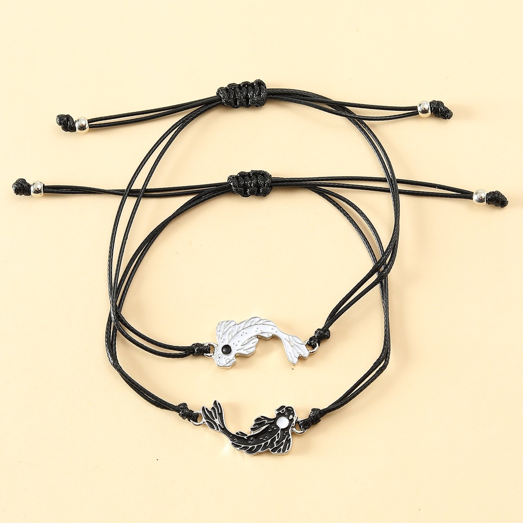 2pcs / Set Gelang Tangan Handmade Adjustable Motif Hati / Kupu-Kupu / Ikan Untuk Pasangan / Pria / Wanita