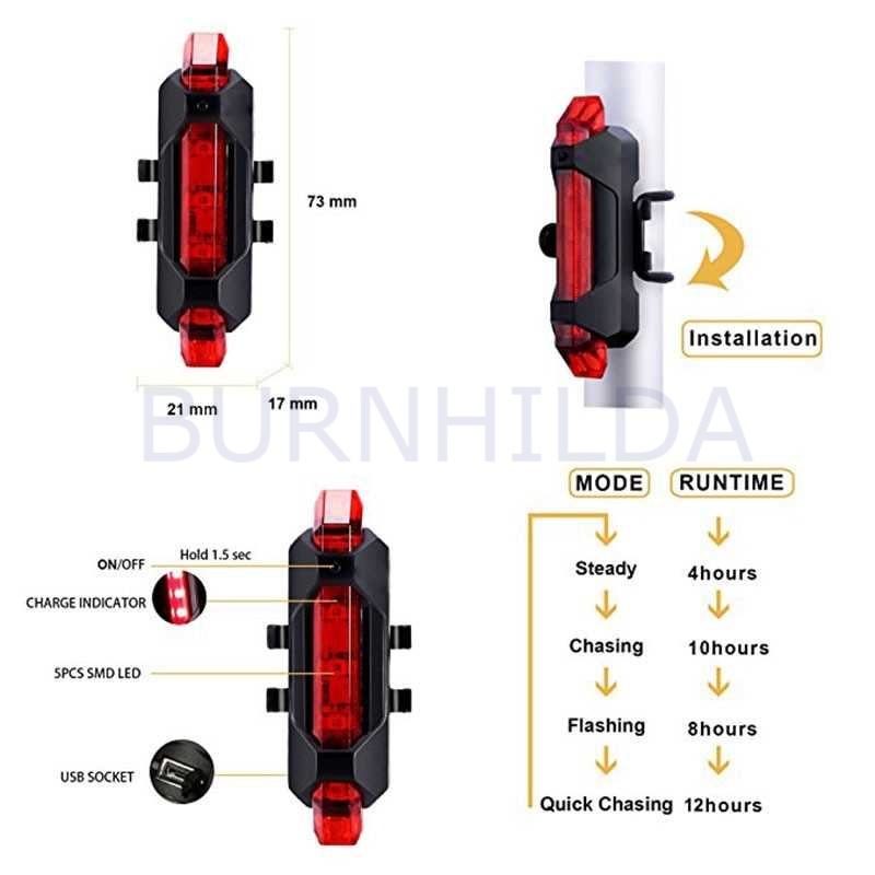 Lampu Belakang Sepeda USB Rechargeable Lamp sepeda burnhilda