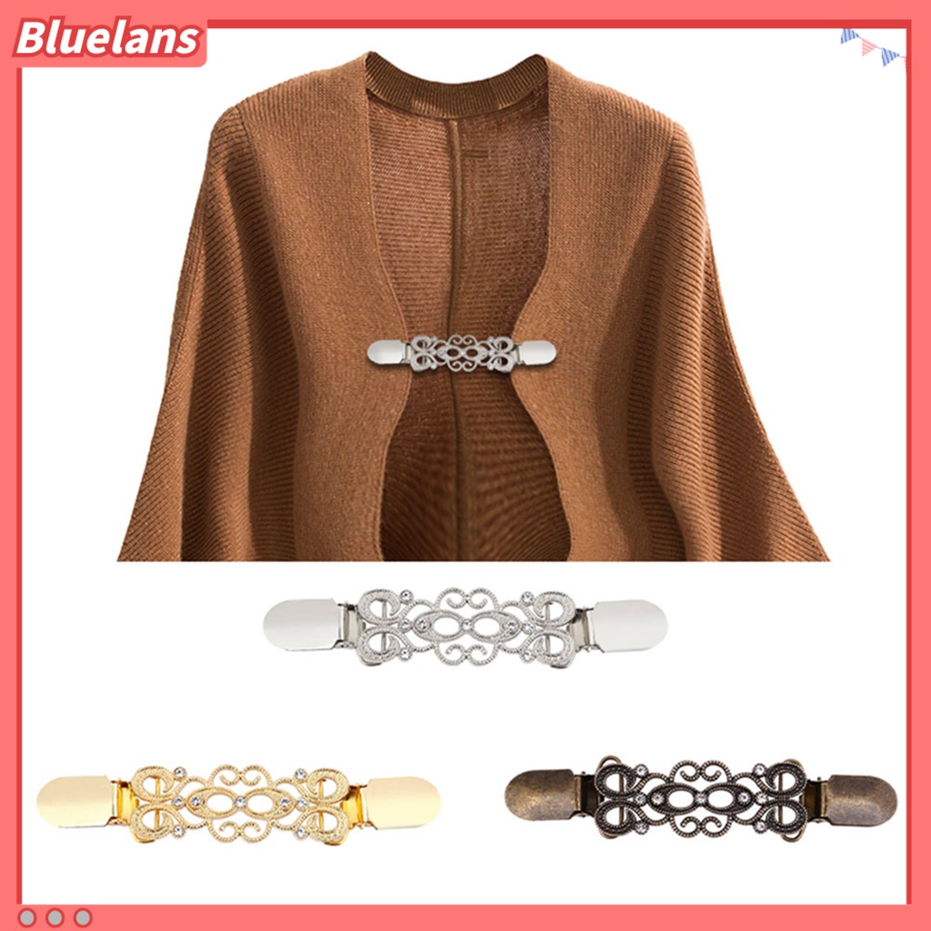 Bluelans Collar Clip Stylish Lightweight Zinc Alloy Rhinestone Inlaid Hollow Floral Cardigan Collar Clip Party Dating