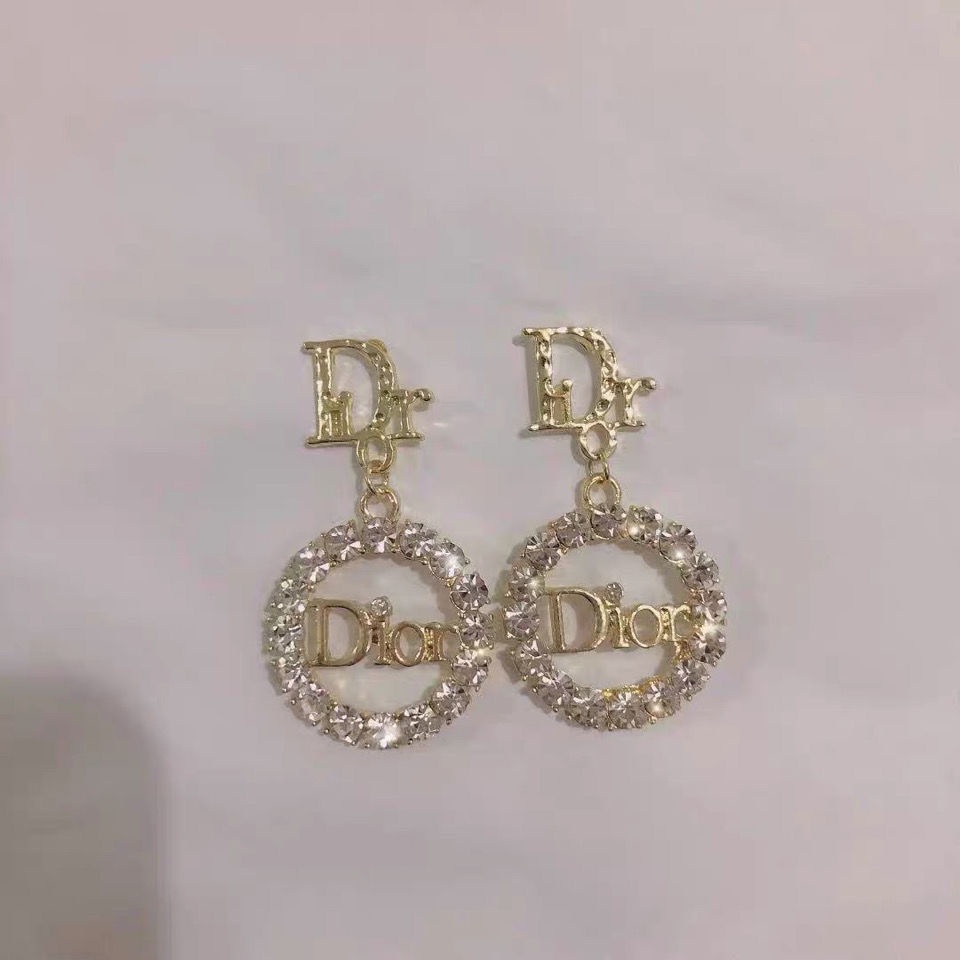 Sepasang Anting Tusuk Silver Needle 925 Bentuk Bulat Motif Tulisan Hias Berlian Gaya Korea