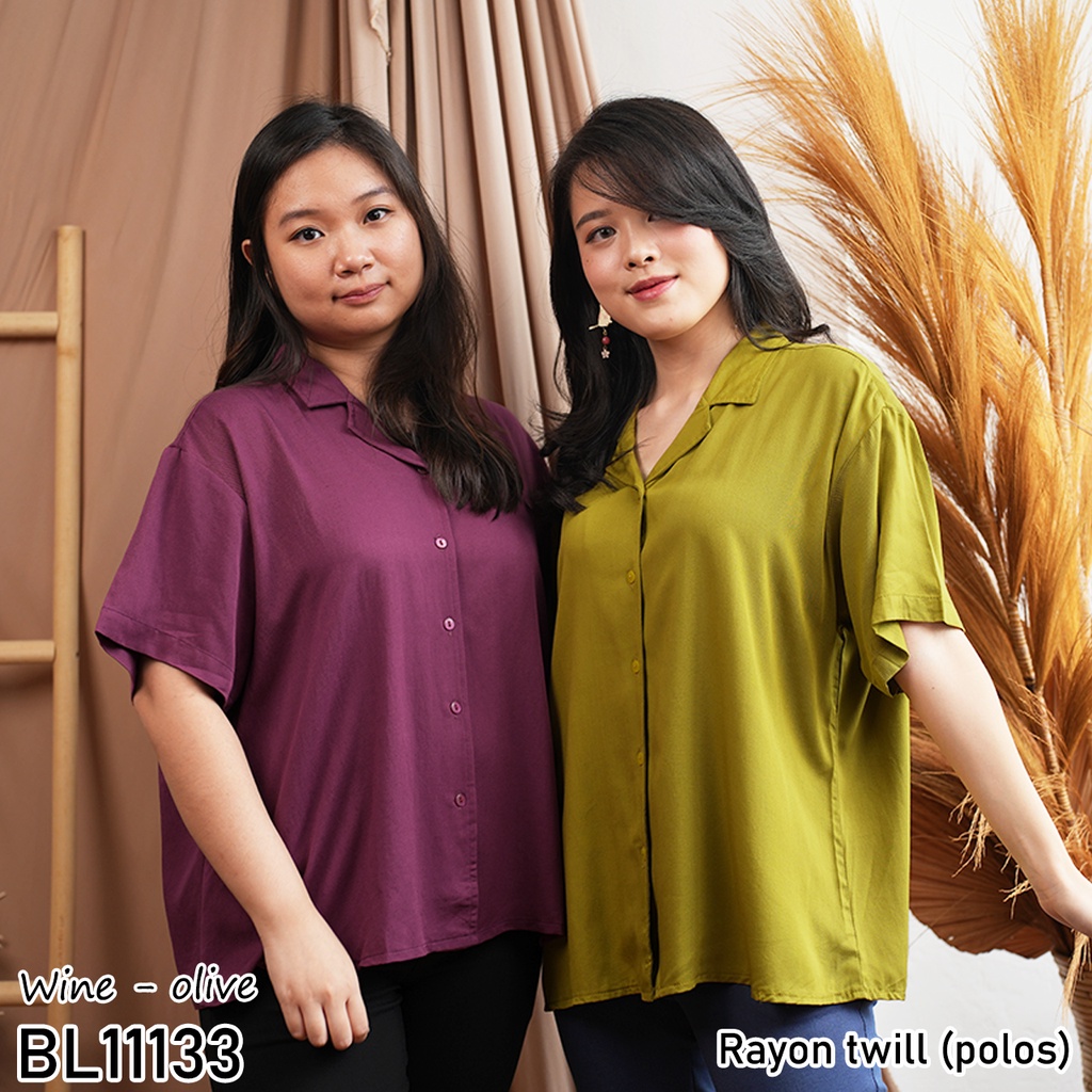 Kemeja wanita Rayon motif kemeja wanita lengan pendek casual BL11133 11133-WINE (POLOS)