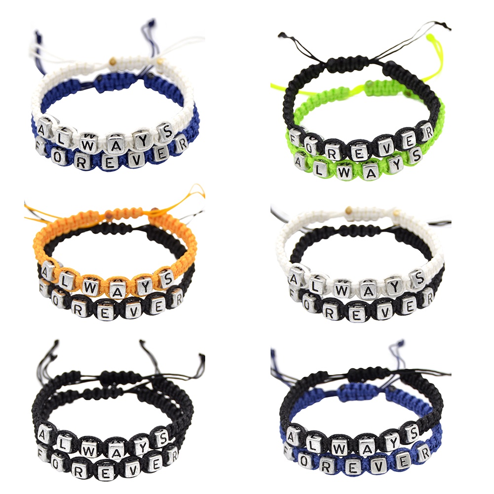 Hu Hu Hu Hu Hu Alat Bantu Pasang Kacamata♡ 2pcs Gelang Tali Rajut Adjustable Tulisan Always Forever Untuk Pasangan