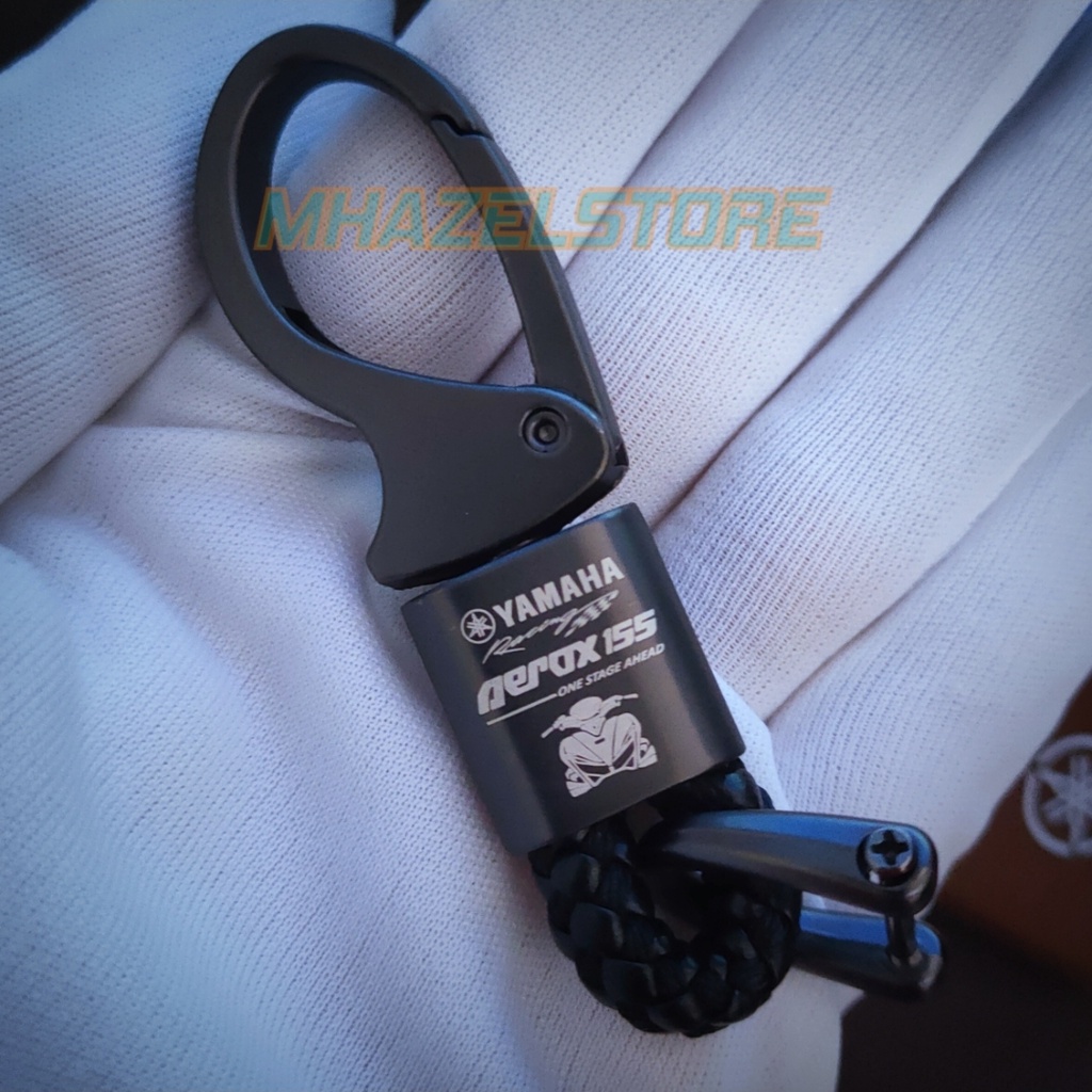 Gantungan kunci kulit sarung remote keyless cover casing motor Yamaha Aerox logo model anyam