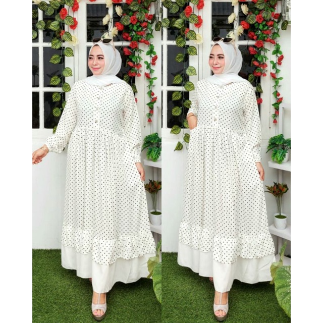 GAMIS PUTIH POLKADOT HITAM