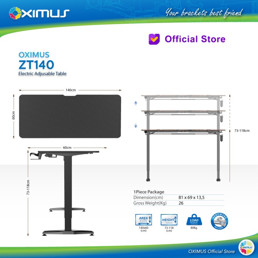 Gaming Desk OXIMUS ZT140 | Meja Electric Adjustable Komputer Computer