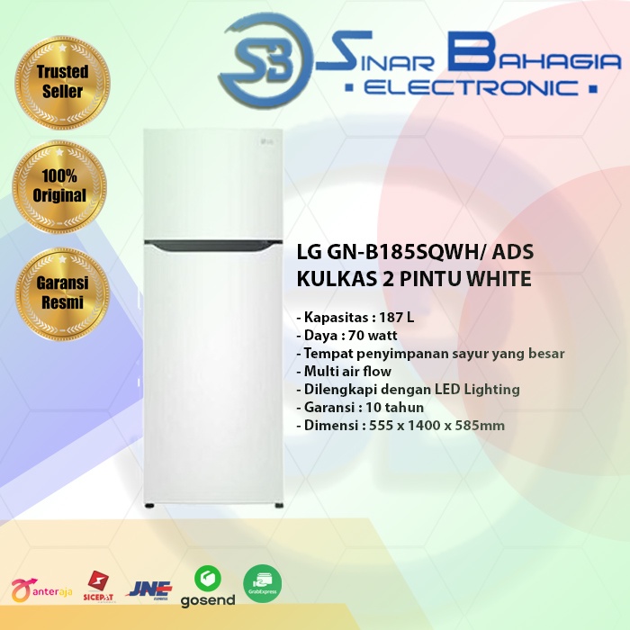 LG GN-B185SQWH,  KULKAS 2 PINTU (NEW) INVERTER ( KHUSUS BANDUNG)