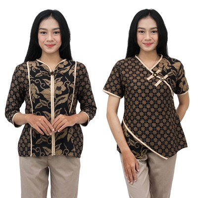 Atasan Batik Wanita Blouse Batik Dua Putri  S-M-L-XL-XXL-3L-4L-5L  Daun Kembar