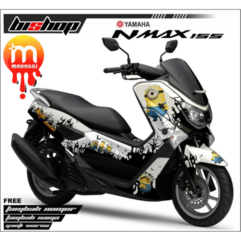 Decal nmax full body Striping motor nmax 2019 variasi Stiker motor nmax putih full motif minion