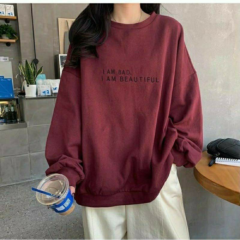 SWEATER OBLONG I AM BAD BEAUTIFUL CREWNECK-Maroon