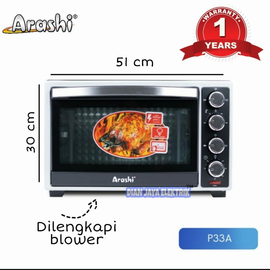 oven listrik low watt + blower Arashi p33a Garansi 1 Tahun