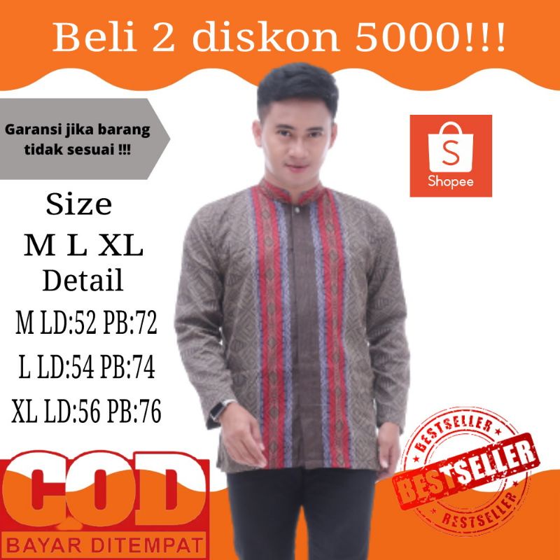 Baju koko songket kain full katun lengan panjang