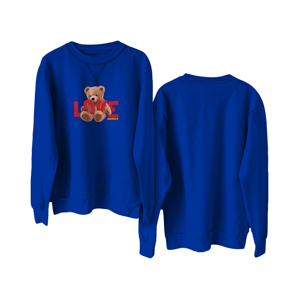 Sweater Crewneck BRIGO Sablon DTF Fleece Cotton || BRIGO Basic Sweatshirt Beruang Love  M-XXL (Pria &amp; Wanita) Free stiker&amp;Gantungan Kunci