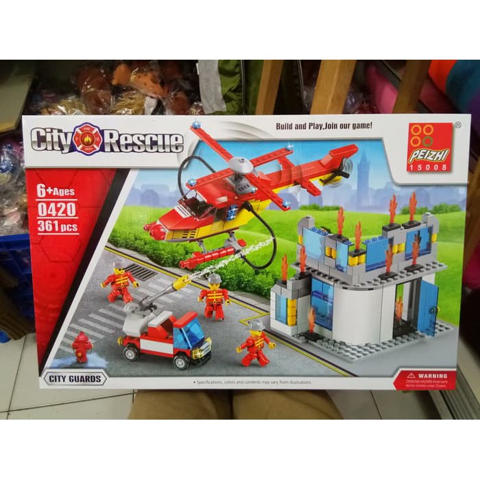 JK -  mainan anak Lego Mobil helicopter pemadam kebakaran peizhi brick city
