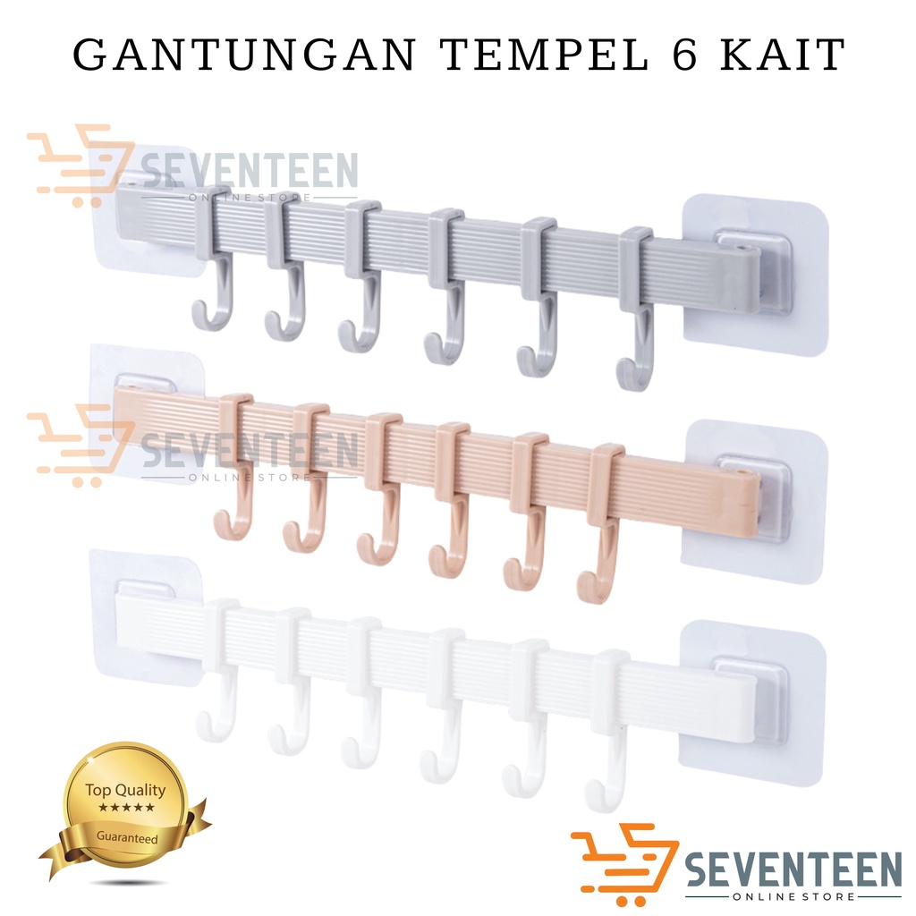 SEVENTEEN GANTUNGAN TEMPEL 6 KAIT HOOK GANTUNGAN SUDUT DINDING GANTUNGAN BAJU KAMAR MANDI DAPUR GANTUNGAN PAKAIAN MULTIFUNGSI