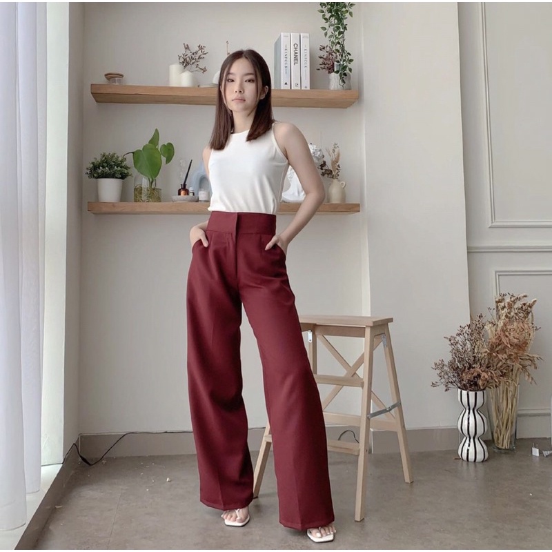 ZOEY CULLOTES KOREA LONG PANTS - CELANA KULOT WANITA PREMIUM - CELANA  KERJA PANJANG FORMAL WANITA - FLOWY PANTS - CELANA BAHAN - HADIAH ATAU KADO ULTAH CEWEK