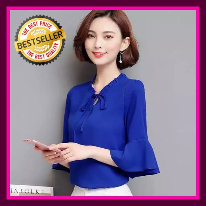 Baju Wanita Atasan Blouse-gaya Korea Tangan Terumpet Variasi Tali - Kuning