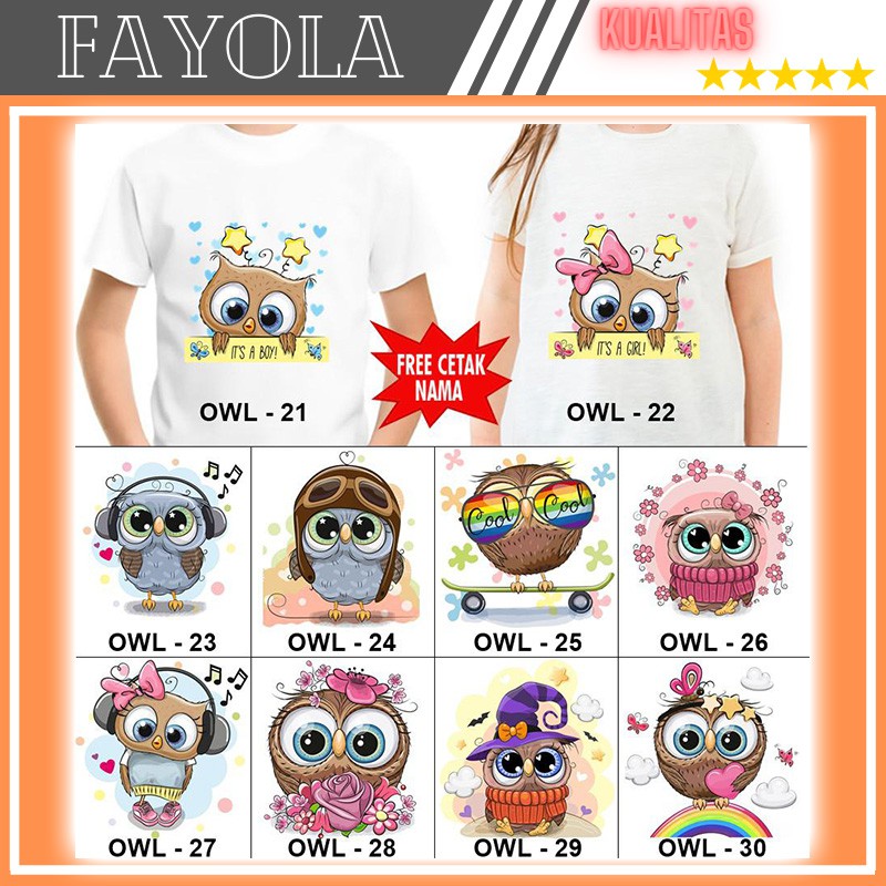Baju Burung Hantu Owl Anak dan Dewasa Kaos Couple Keluarga Motif Owl Burung Hantu