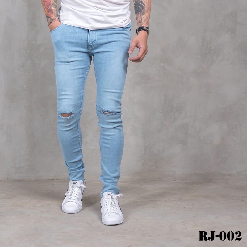 Celana Jeans sobek lutut robek ripped Hitam destroy premium celana panjang jeans sobek pria levis denim