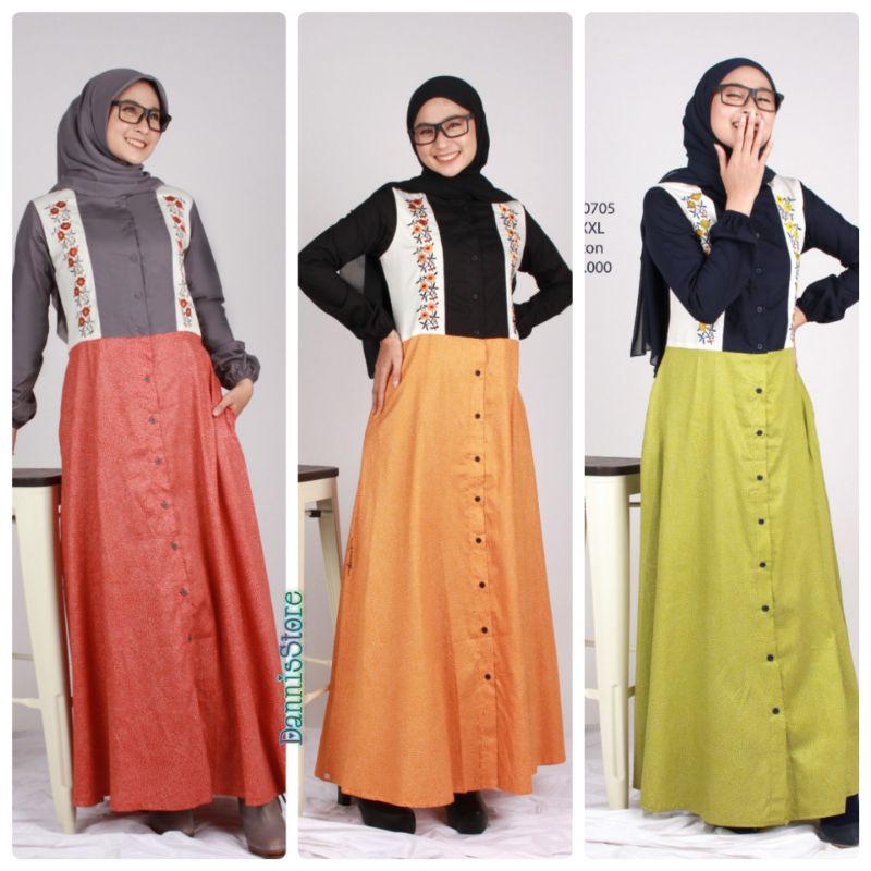 Abaya Dannis A210705 Free Masker Hijau - Orange - Terracota