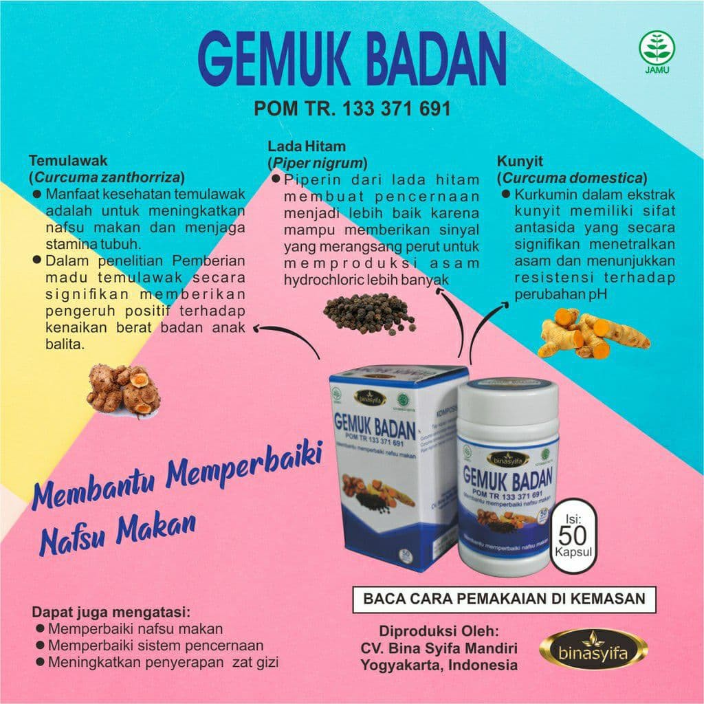Herbal Penggemuk Badan / Penggemuk Badan Bpom / Penggemuk Badan Ampuh / BINASYIFA